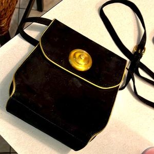 Vintage Albert Nipon Black Suede/Gold Accent Crossbody 7.25”x6.5”